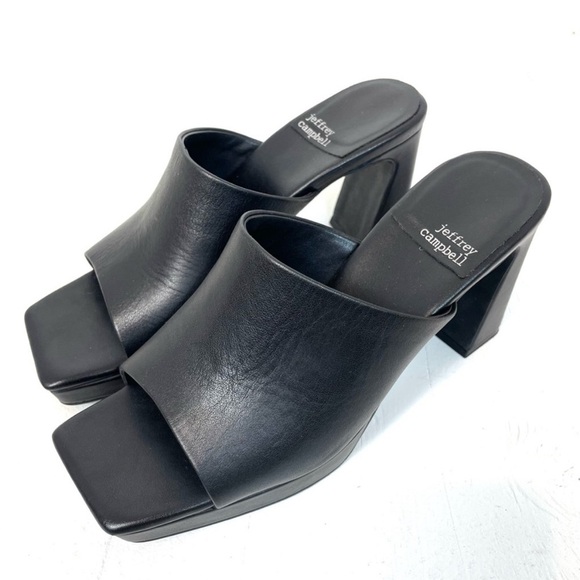 Jeffrey Campbell Caviar Platform Slide Open Toe Black Heeled Mules 9 goth punk - Picture 7 of 7